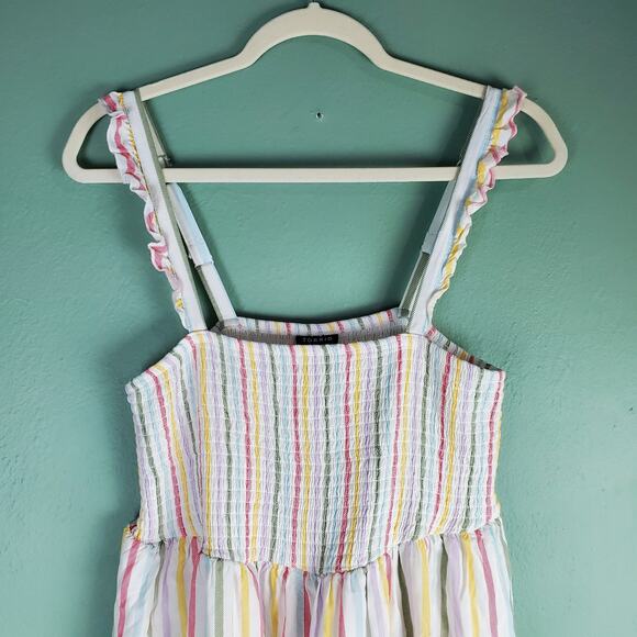 Torrid Womens Ruffle Strap Midi Challis Pastel Striped Dress Size 0 - Picture 4 of 6